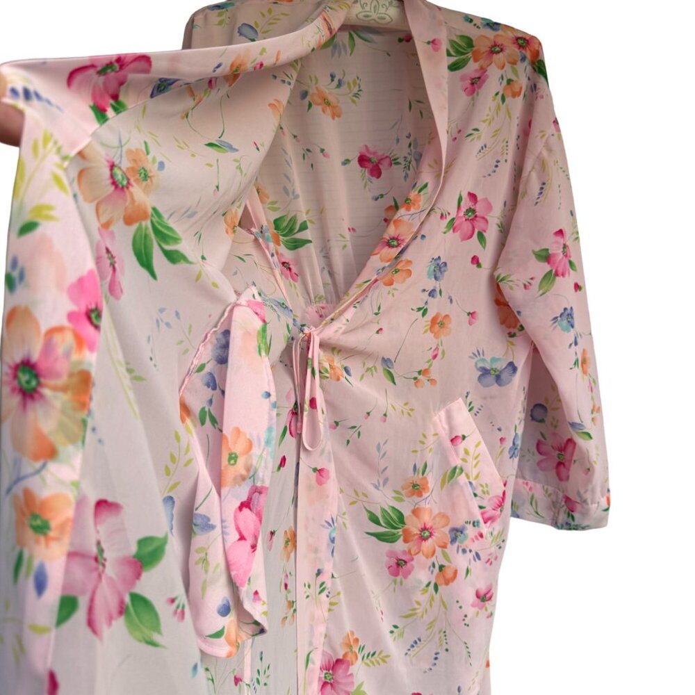 Victoria's Secret Kimono Sexy Robe Lingerie O/S  Pink Blue Floral Tie Loungewear - Picture 7 of 14